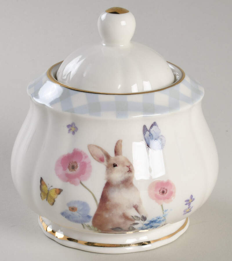 Plaid Bunny Sugar Bowl & Lid by Grace's Teaware-1