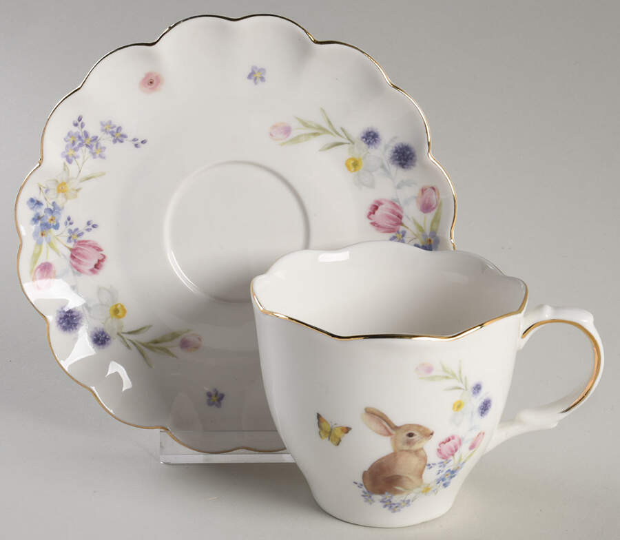 Plaid Bunny Flat Cup & Saucer Set by Grace's Teaware-1