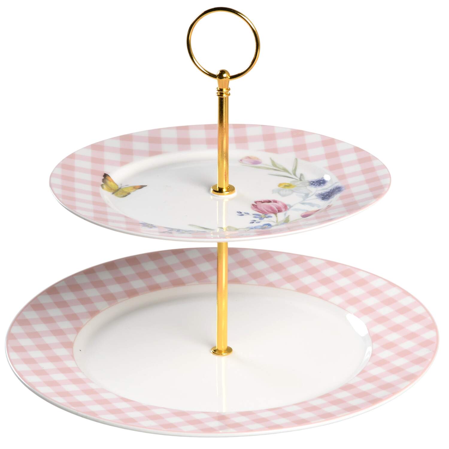 Plaid Bunny 2 Tiered Serving Tray (Dinner & Salad Plate) by Grace's Teaware-1