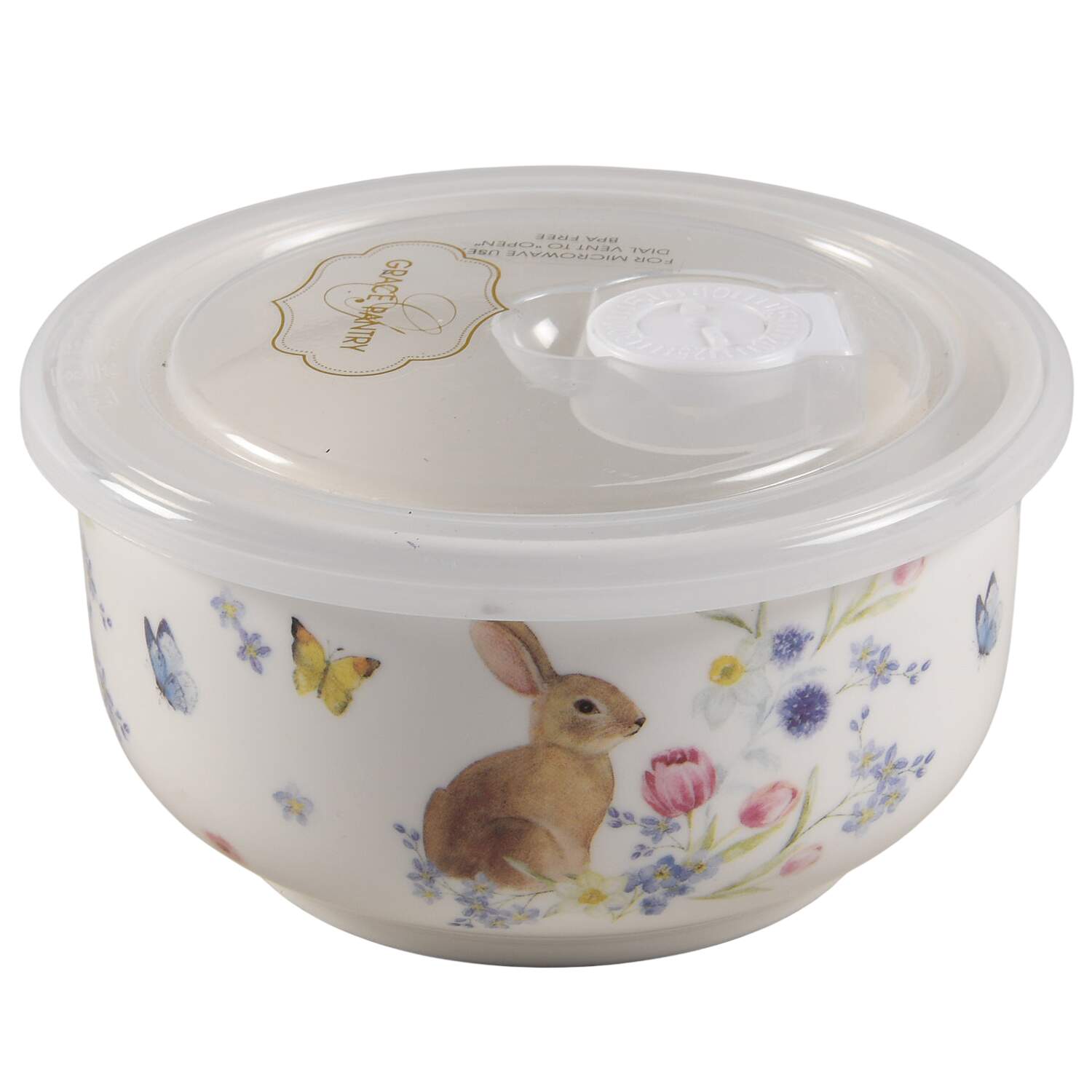 Plaid Bunny 16 Oz Round Plastic Microwave Bowl w/Vent Lid by Grace's Teaware-1