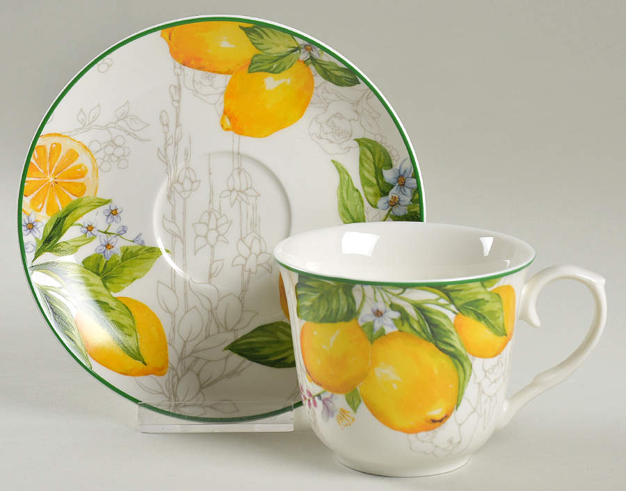 Lemon Green Flat Cup & Saucer Set by Grace's Teaware-1