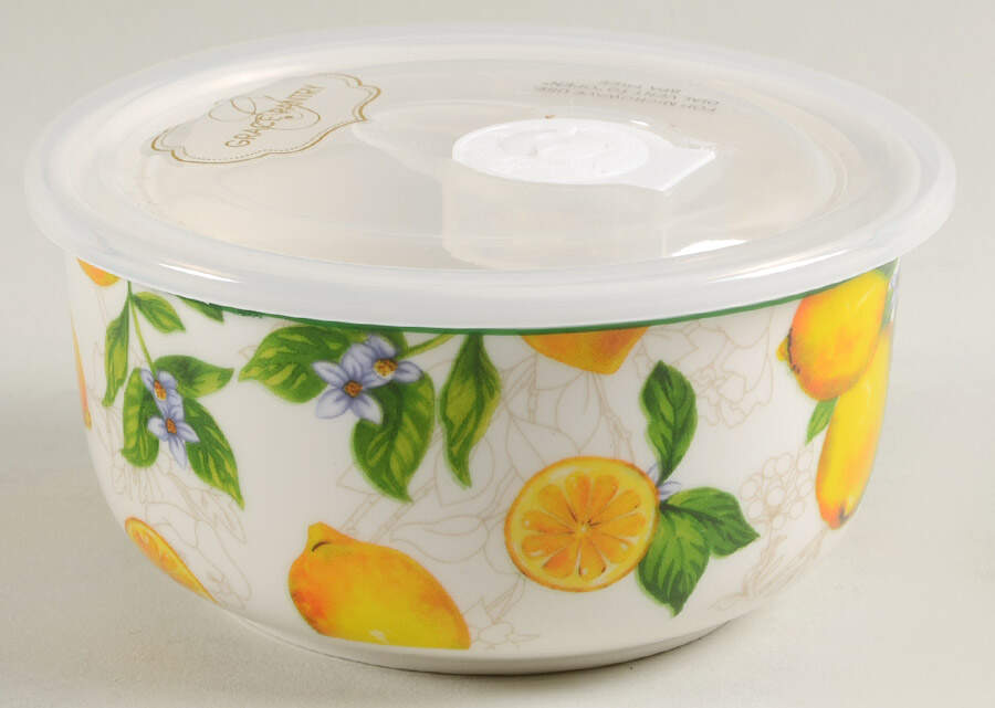 Lemon Green 16 Oz Round Plastic Microwave Bowl w/Vent Lid by Grace's Teaware-1
