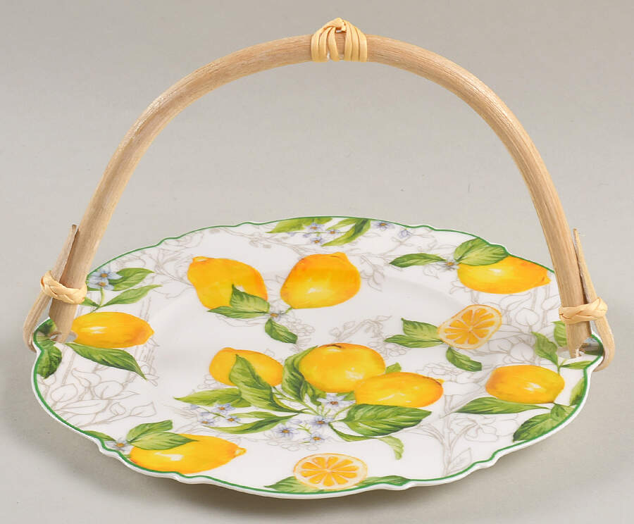 Lemon Green 5 3/8"-5 5/8" Bamboo Handled Serving Plate  HC by Grace's Teaware-1