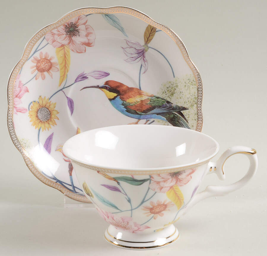 Daisy and Bird Footed Cup & Saucer Set by Grace's Teaware-1