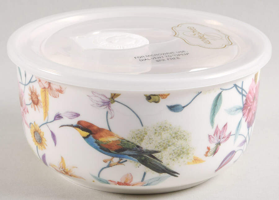 Daisy and Bird 16 Oz Round Plastic Microwave Bowl w/Vent Lid by Grace's Teaware-1