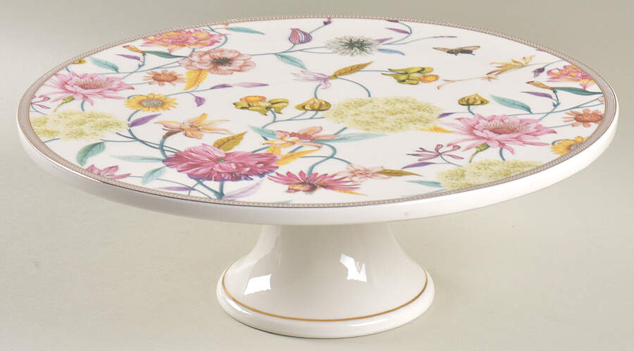 Daisy and Bird Footed Cake Plate by Grace's Teaware-1