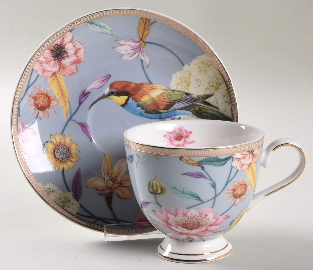 Daisy and Bird Footed Cup & Saucer Set by Grace's Teaware-1