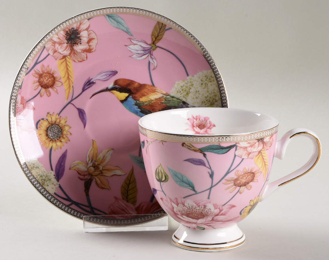 Daisy and Bird Footed Cup & Saucer Set by Grace's Teaware-1