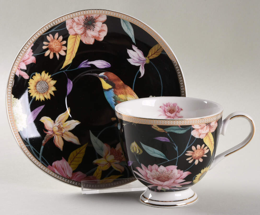 Daisy and Bird Footed Cup & Saucer Set by Grace's Teaware-1