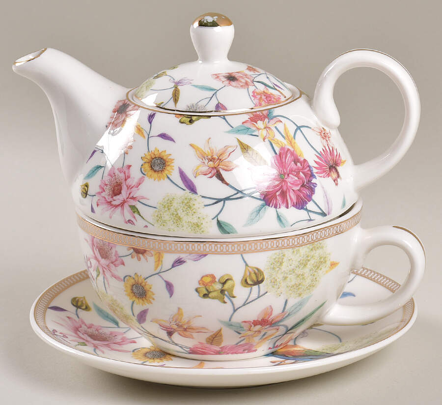 Daisy and Bird Tea for 1 (Stacking Teapot w/Cup & Saucer) by Grace's Teaware-1