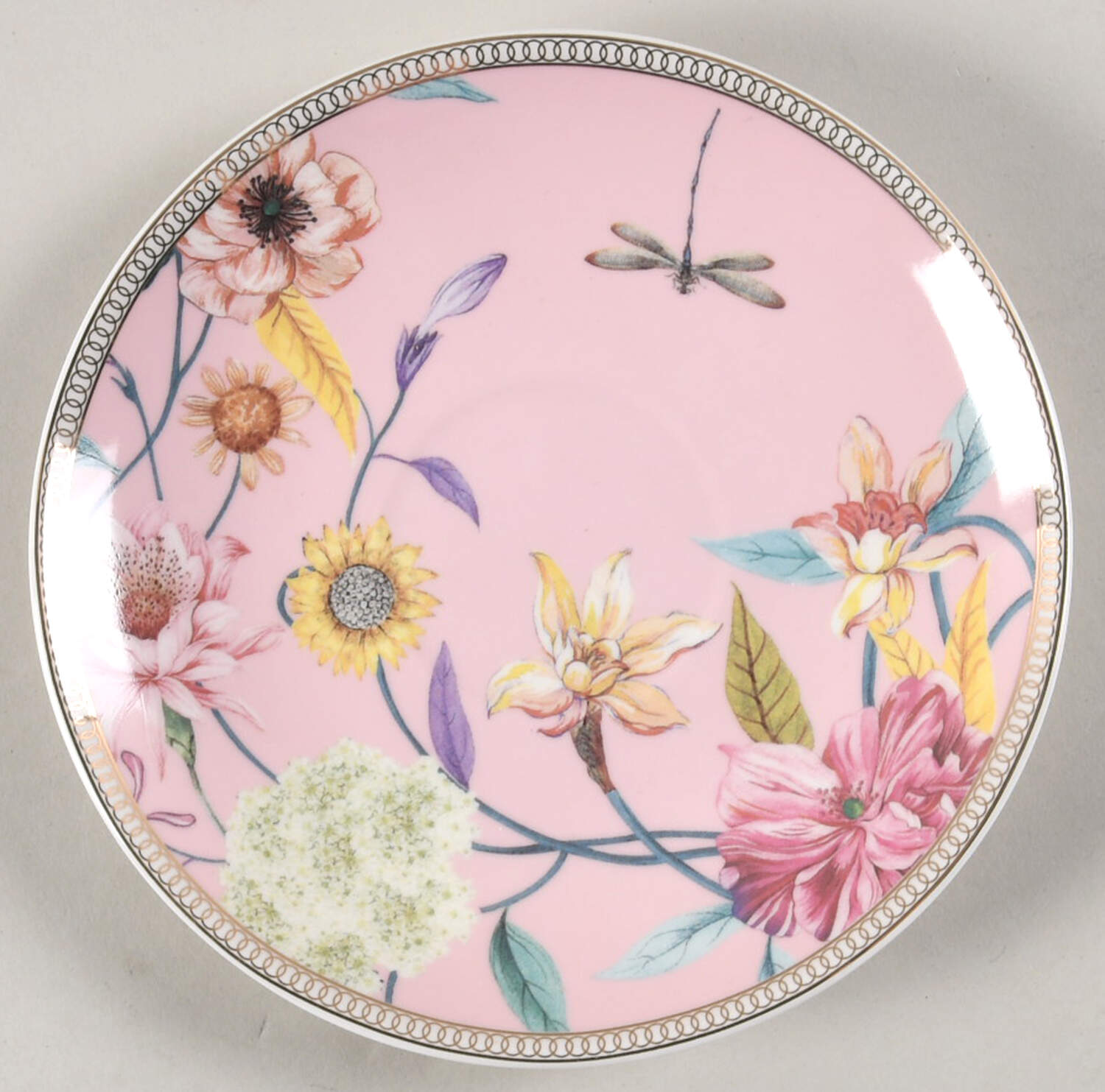 Daisy and Bird Saucer for Flat Cup by Grace's Teaware-1