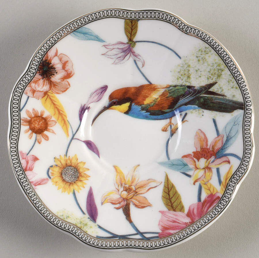 Daisy and Bird Saucer for Demitasse Cup by Grace's Teaware-1