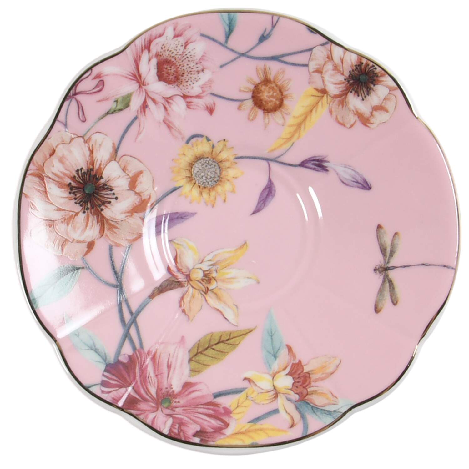 Daisy and Bird Saucer for Flat Demitasse Cup by Grace's Teaware-1