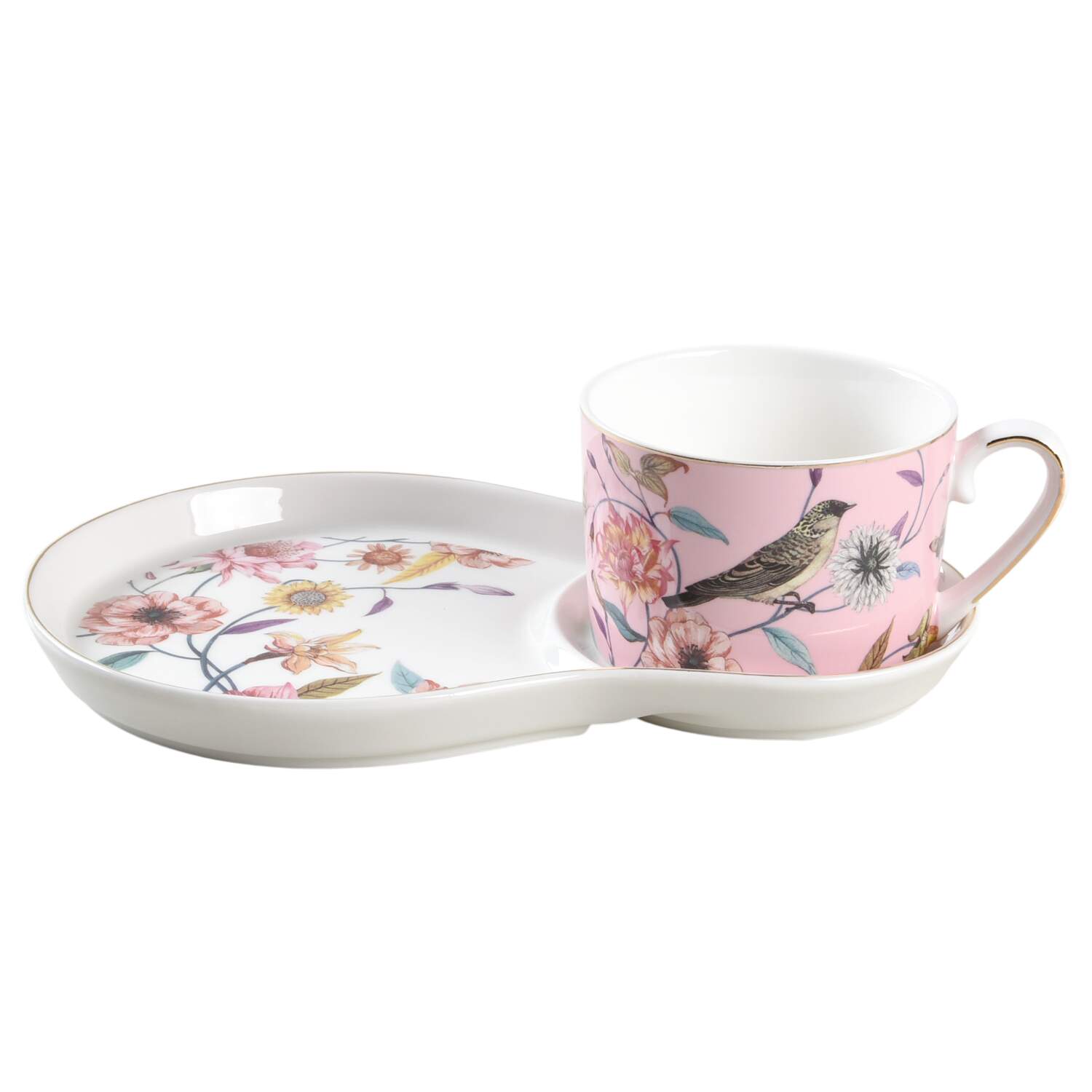 Daisy and Bird Snack Plate & Cup Set by Grace's Teaware-1