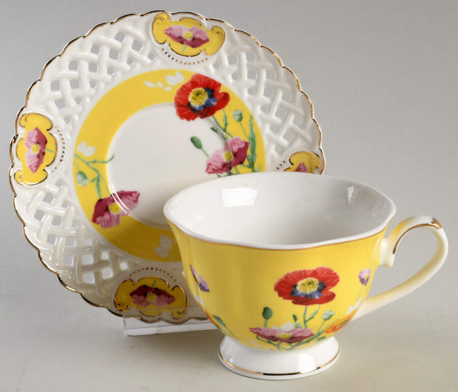 Pierced Poppy Footed Cup & Saucer Set by Grace's Teaware-1