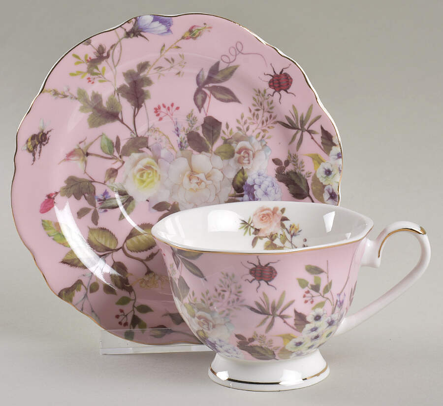 White Peony Footed Cup & Saucer Set by Grace's Teaware-1