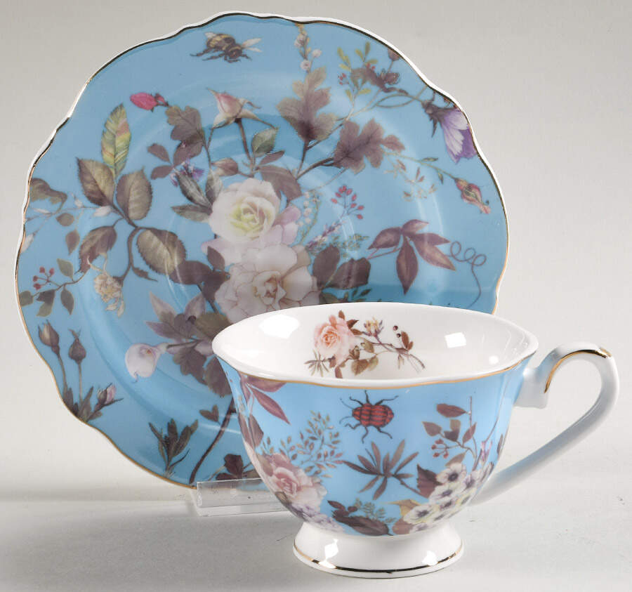 White Peony Flat Cup & Saucer Set by Grace's Teaware-1