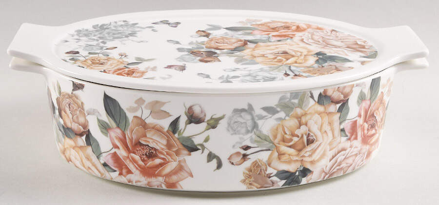 Yellow Rose Oval Baker with Lid by Grace's Teaware-1