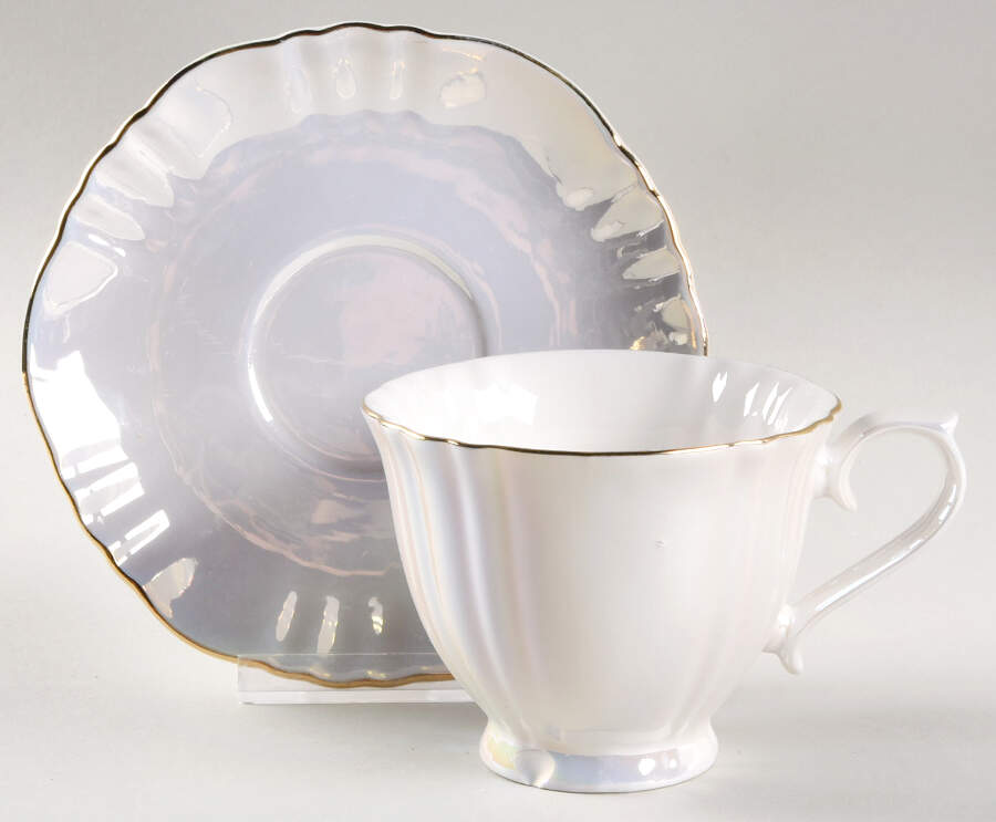 White Gold Breeze Footed Cup & Saucer Set by Grace's Teaware-1