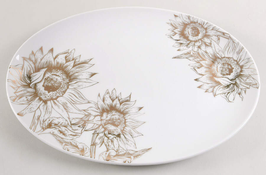 Gold Sunflower 14" Oval Serving Platter by Grace's Teaware-1