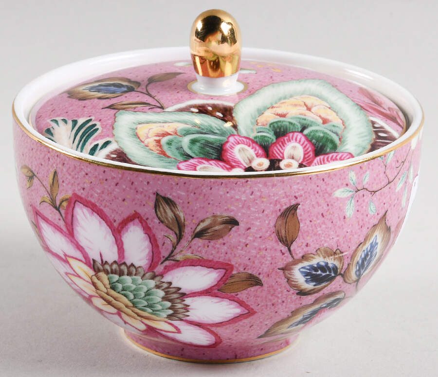 Peacock Lotus Garden Sugar Bowl & Lid by Grace's Teaware-1