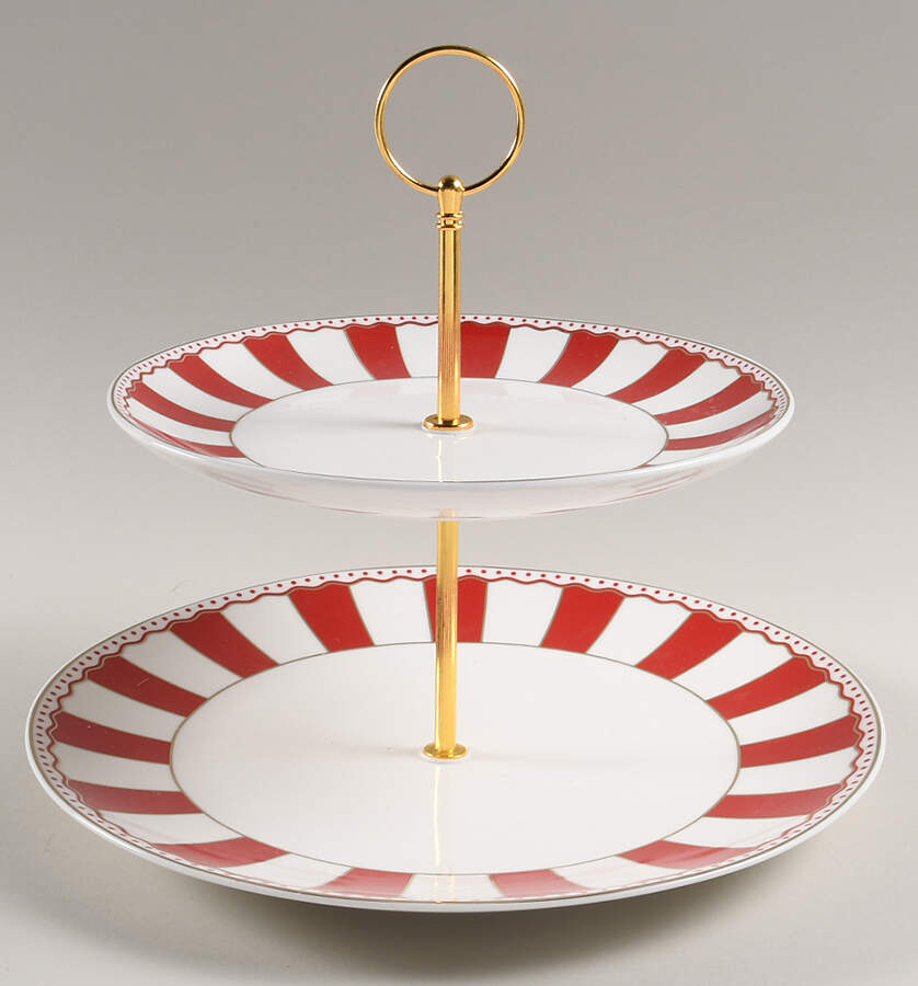 Carousel Red 2 Tiered Serving Tray (Dinner & Salad Plate) by Grace's Teaware-1
