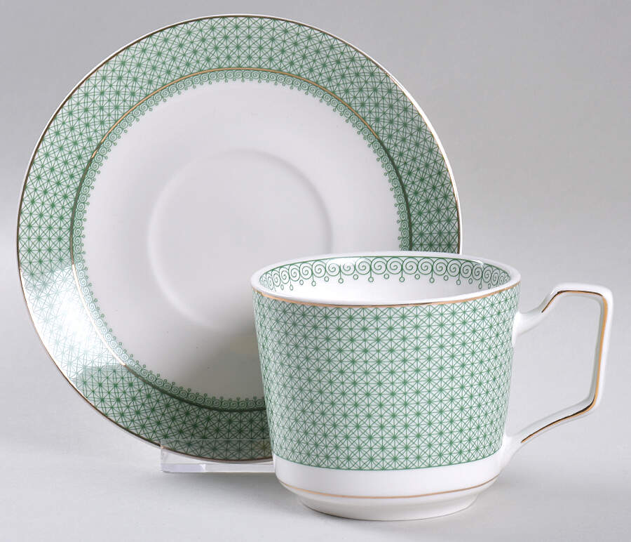 Green Lace Flat Cup & Saucer Set by Grace's Teaware-1