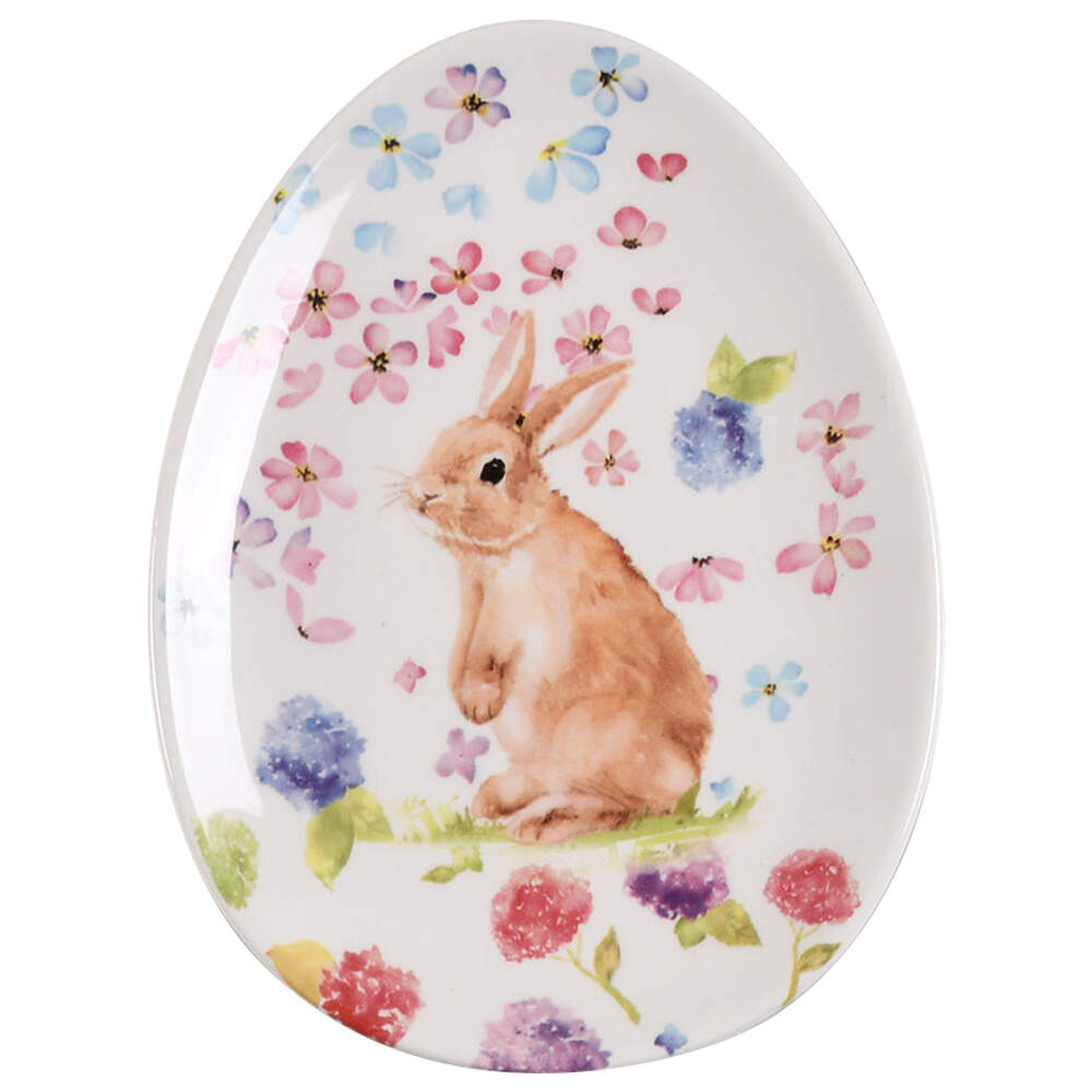 Spring Flower Bunny 7" Egg Shape Plate by Grace's Teaware-1