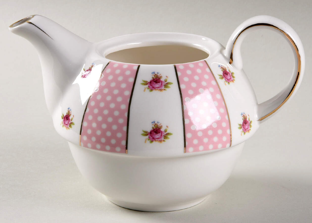 Pink Dots Rose Bud Individual Teapot with Cup Teapot No Lid by Grace's Teaware-1
