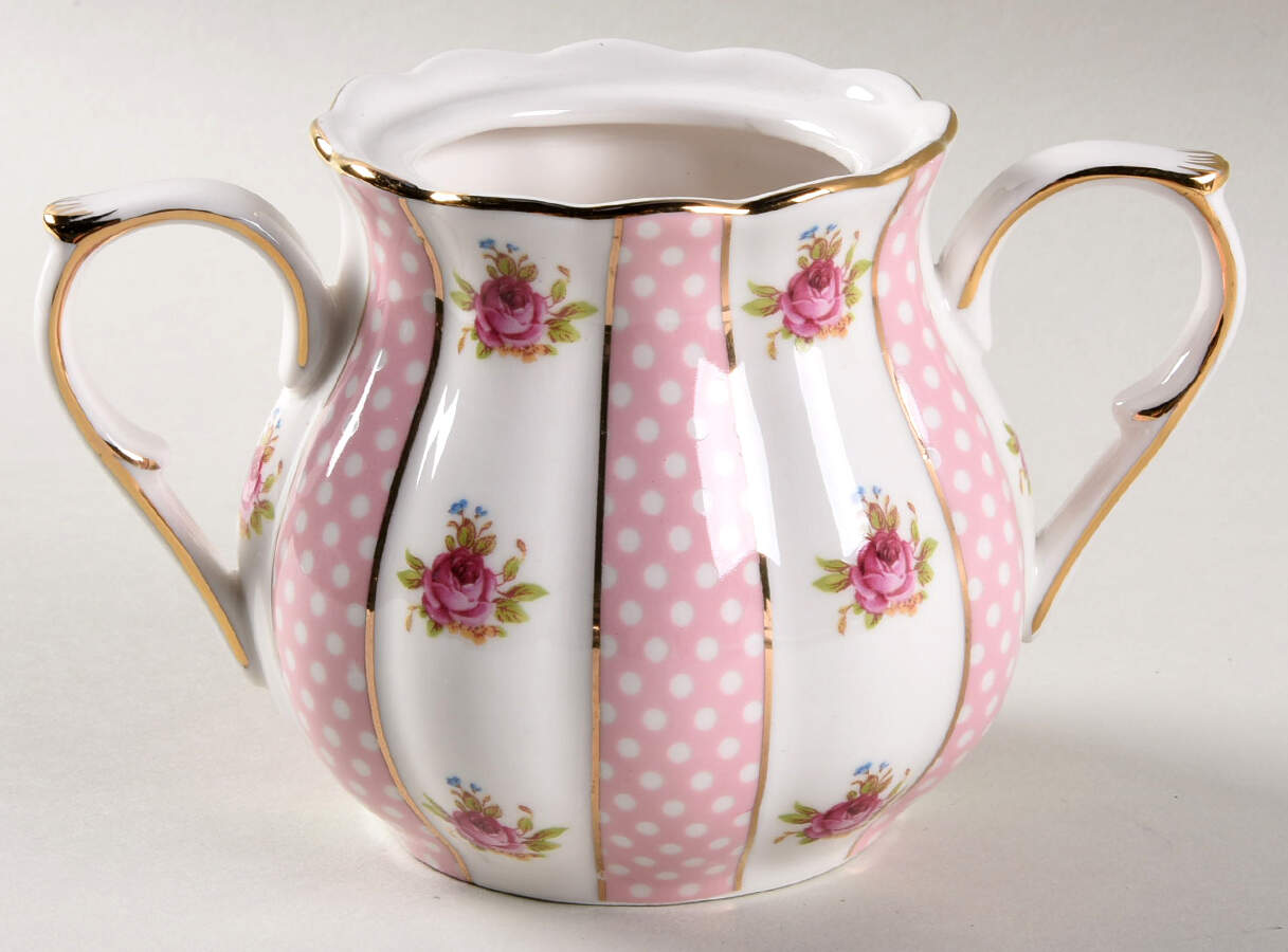 Pink Dots Rose Bud Sugar Bowl No Lid by Grace's Teaware-1