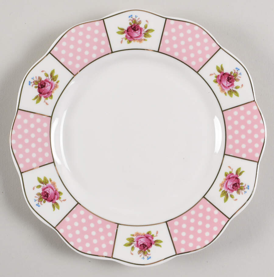 Pink Dots Rose Bud Salad Plate by Grace's Teaware-1