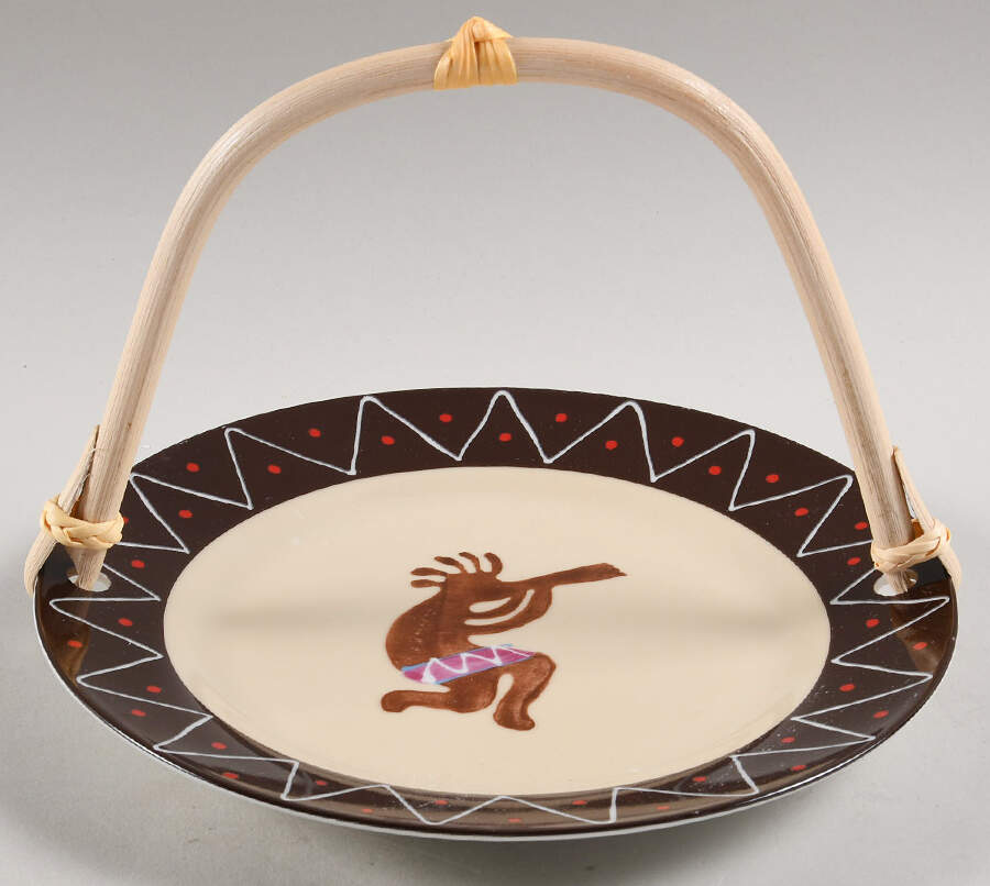Kokopelli 5 3/8"-5 5/8" Bamboo Handled Serving Plate  HC by Gila River Resorts-1
