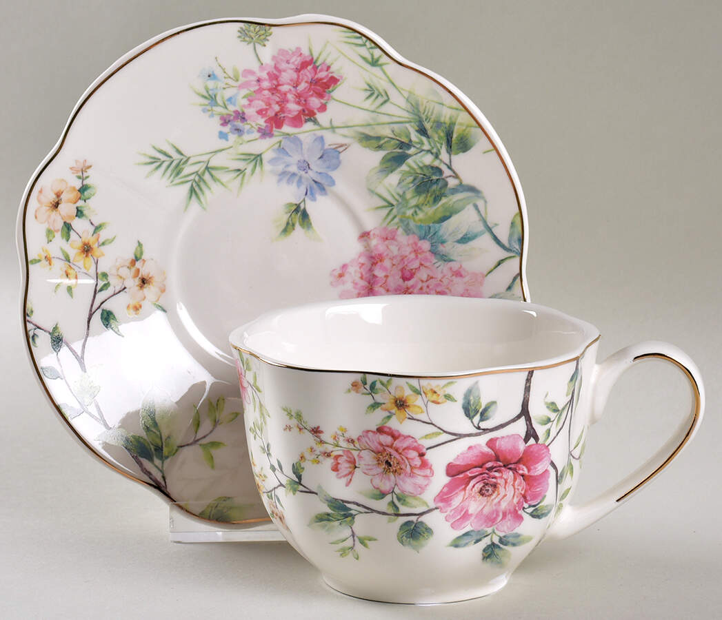 Camellia Hydrangea Flat Cup & Saucer Set by Grace's Teaware-1