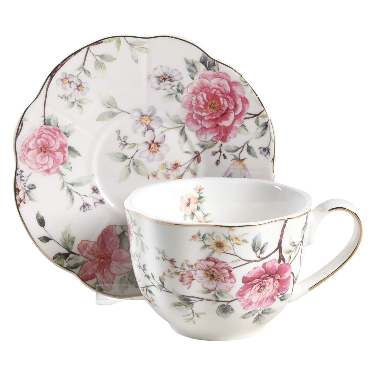 Camellia Hydrangea Flat Cup & Saucer Set by Grace's Teaware-1