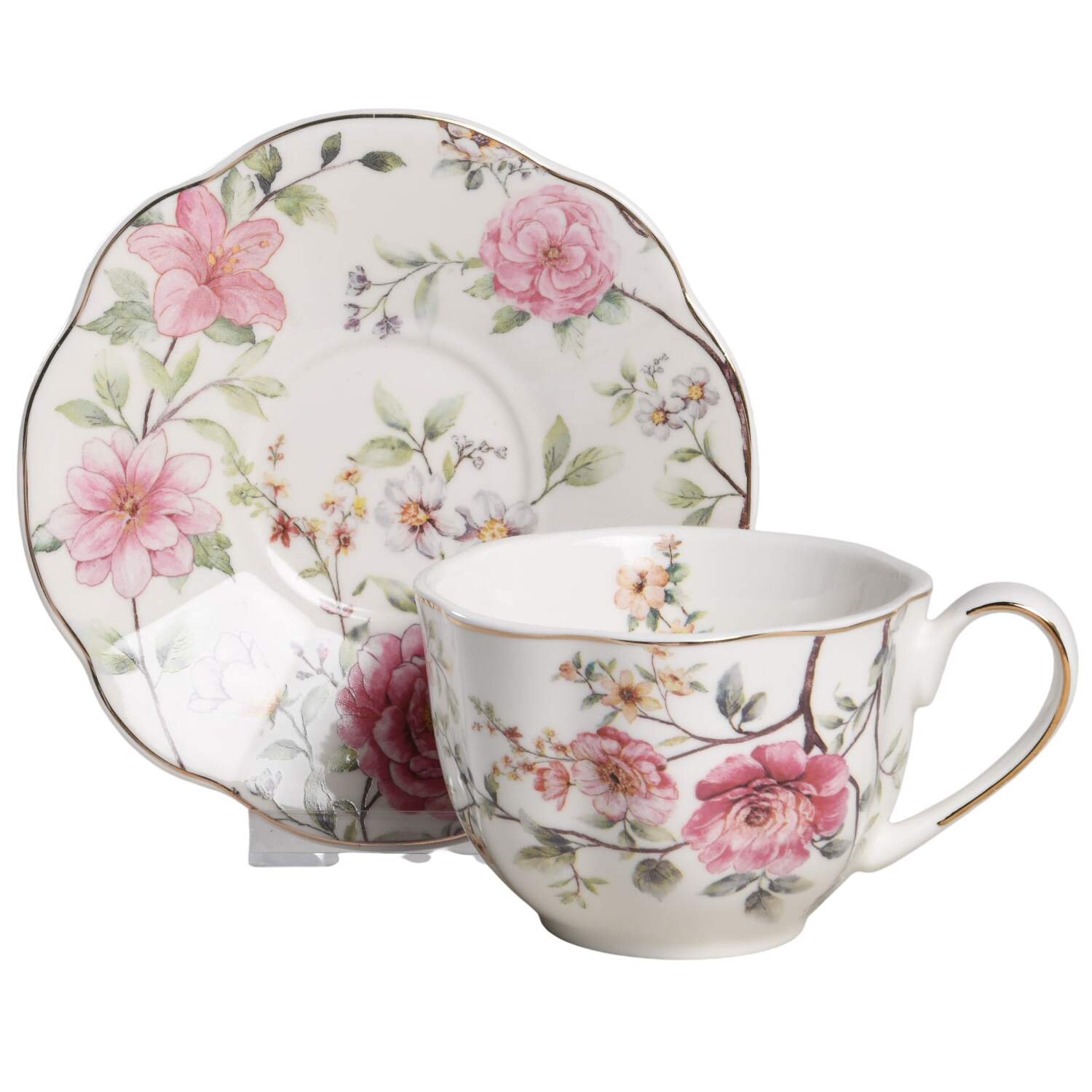 Camellia Hydrangea Flat Cup & Saucer Set by Grace's Teaware-1