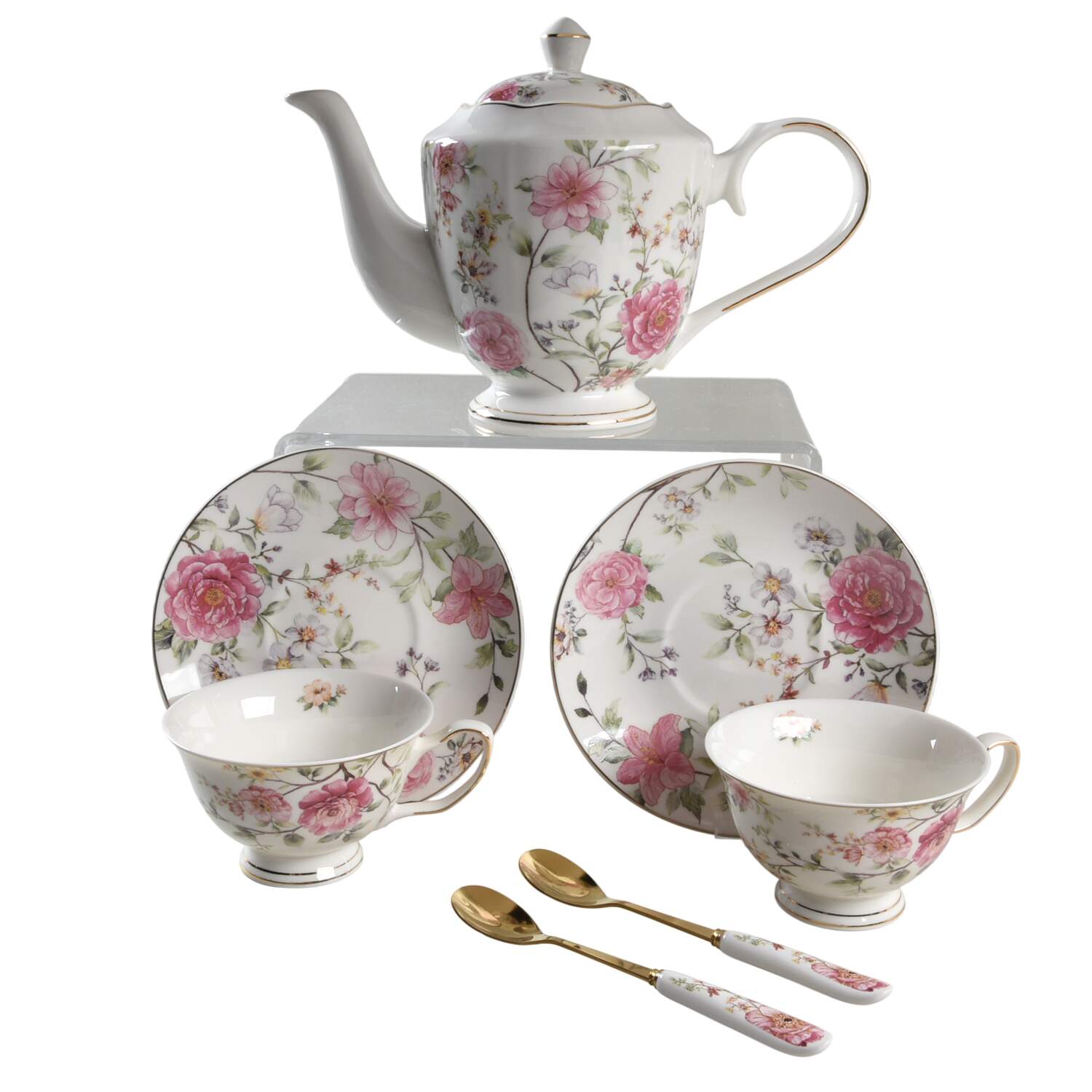 Camellia Hydrangea 8 Piece Tea Set (Tp, 2 Csft, 2 Tspm1) by Grace's Teaware-1