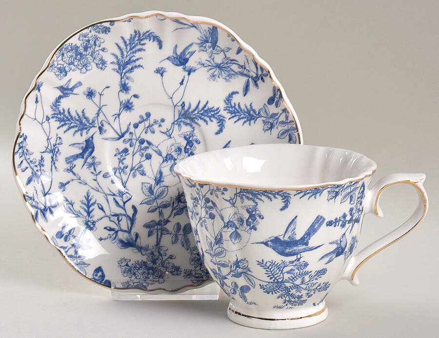 Blue Butterfly Toile Footed Cup & Saucer Set by Grace's Teaware-1