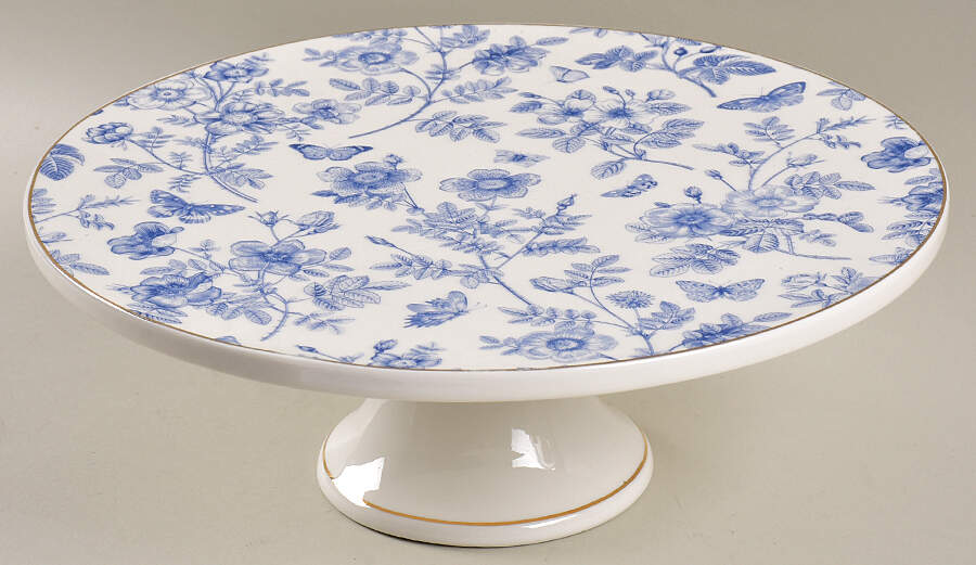 Blue Butterfly Toile 11" Diameter Pedestal Cake Stand by Grace's Teaware-1