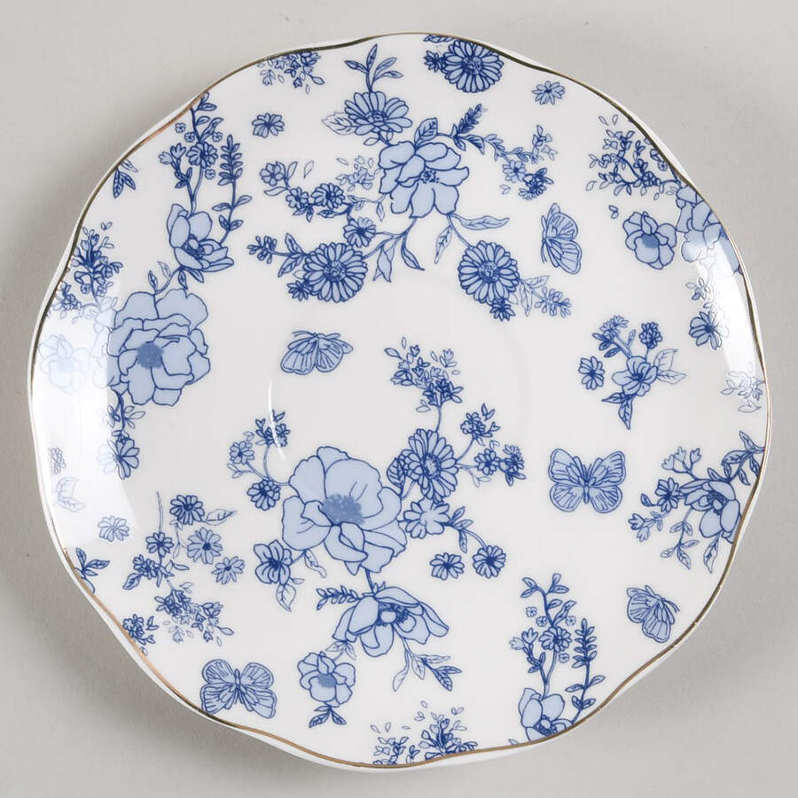 Blue Butterfly Toile Saucer for Footed Cup by Grace's Teaware-1