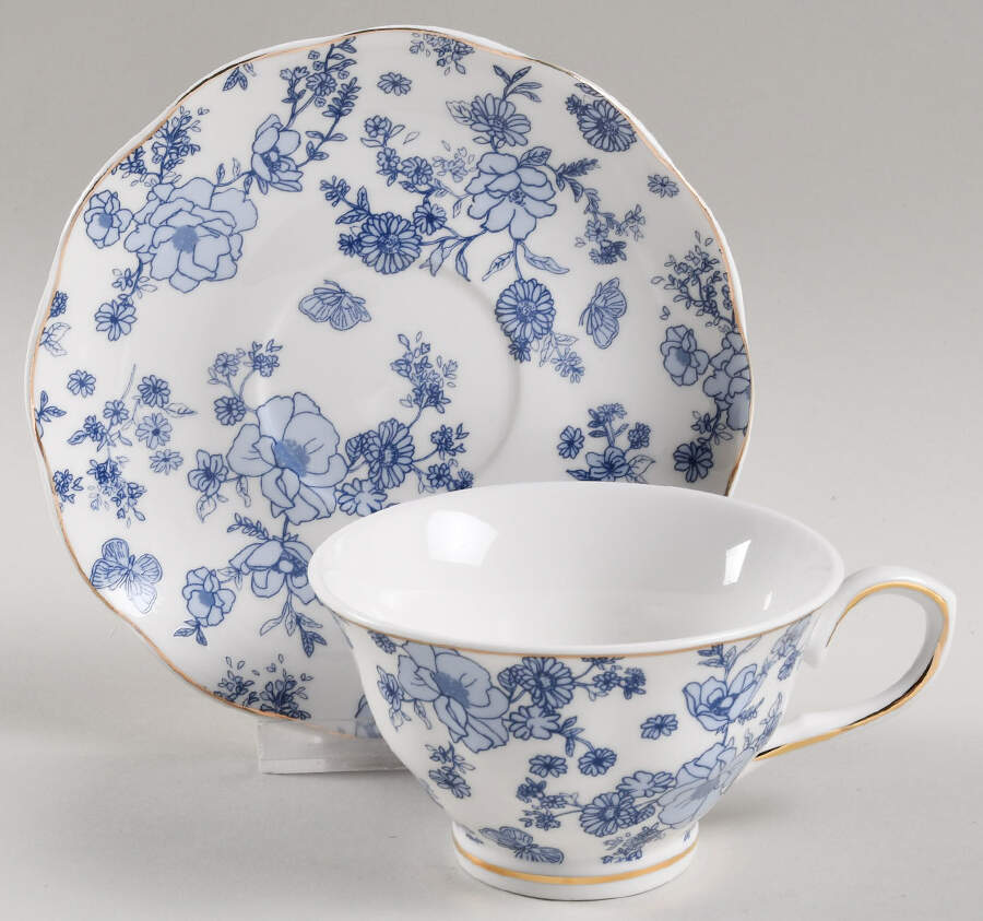 Blue Butterfly Toile Footed Cup & Saucer Set by Grace's Teaware-1