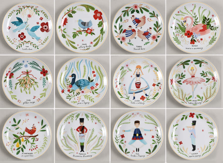 Christmas Cheer Assorted Appetizer Plate - Set of 12 by Grace's Teaware-1