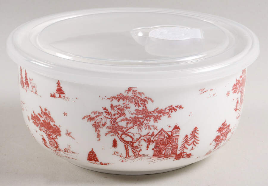 Red Village 26 Oz Round Plastic Microwave Bowl & Vented Lid by Grace's Teaware-1