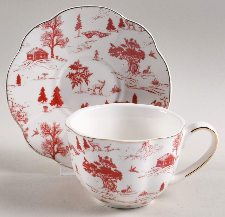 Red Village Flat Cup & Saucer Set by Grace's Teaware-1