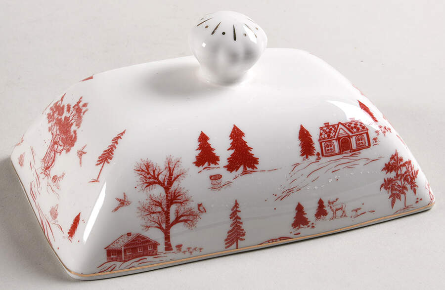 Red Village Lid for 1/4 Lb Butter by Grace's Teaware-1