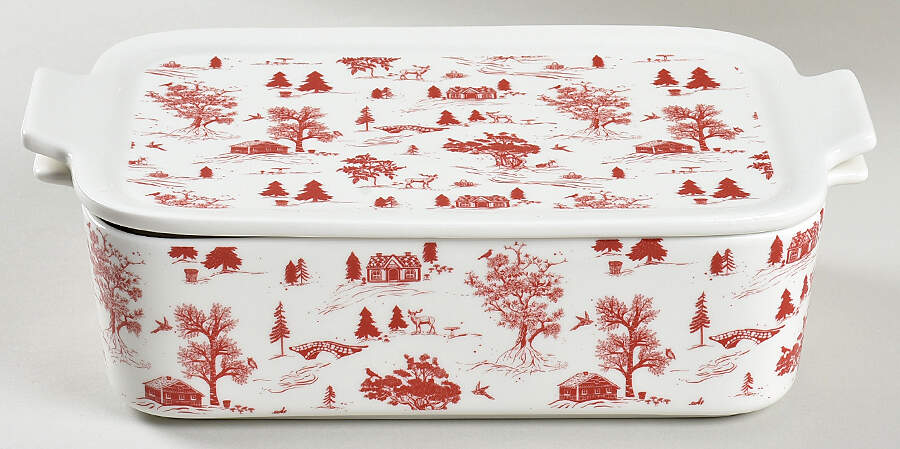 Red Village Rectangular Baker & Lid by Grace's Teaware-1