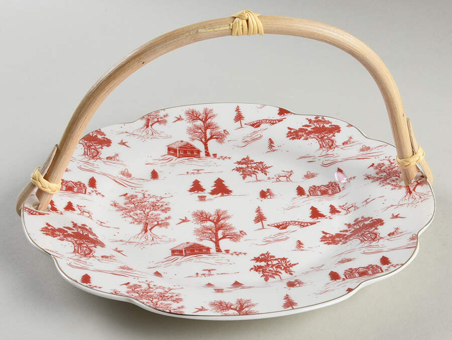 Red Village 5 3/8"-5 5/8" Bamboo Handled Serving Plate  HC by Grace's Teaware-1