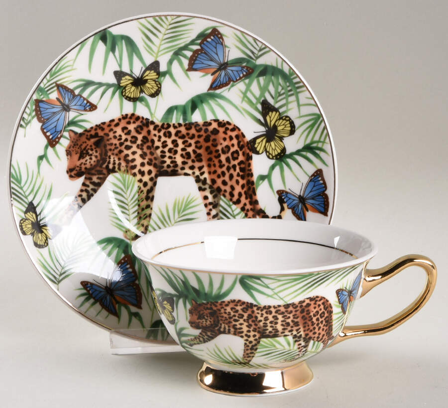 Blue Palm Jungle Flat Cup & Saucer Set by Grace's Teaware-1