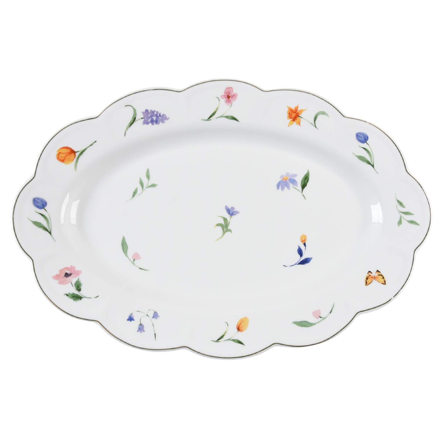 Butterfly Tulip Baroque 14" Oval Serving Platter by Grace's Teaware-1