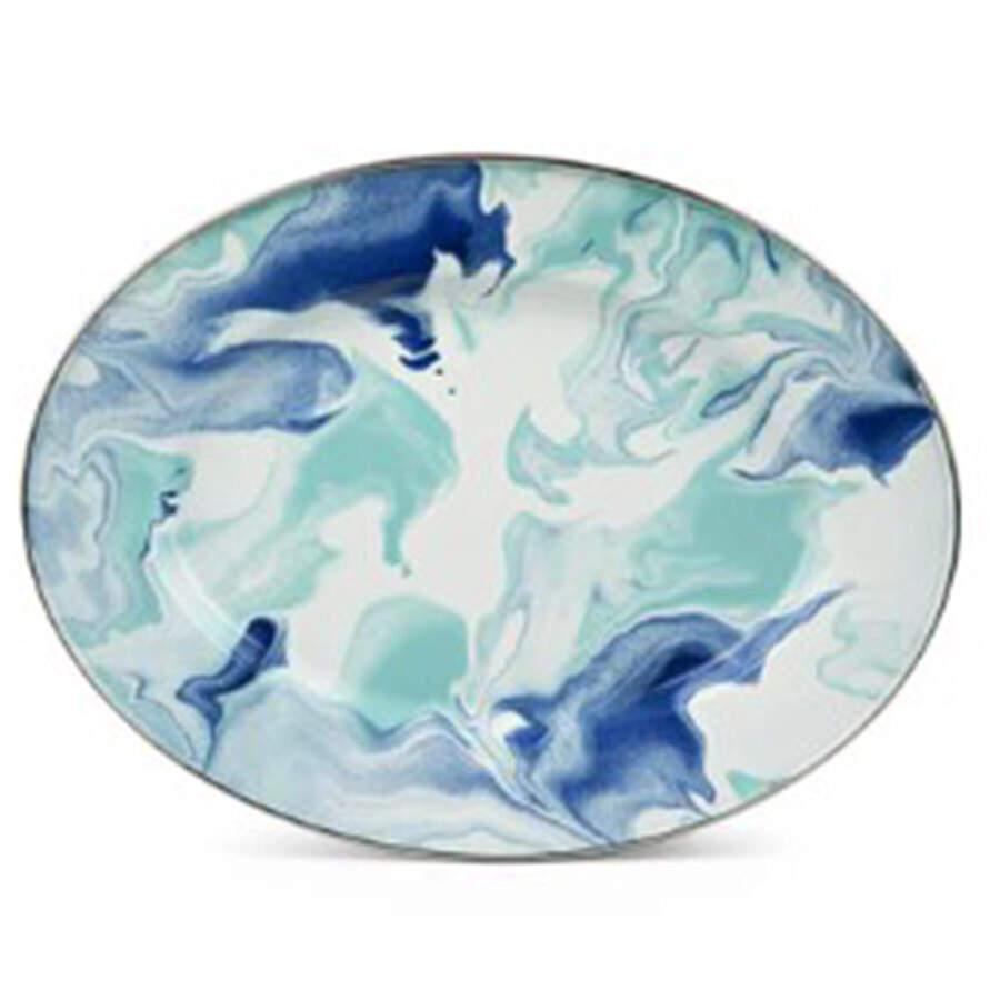 Lagoon Enamelware 12" Oval Serving Platter by Golden Rabbit Enamelware-1