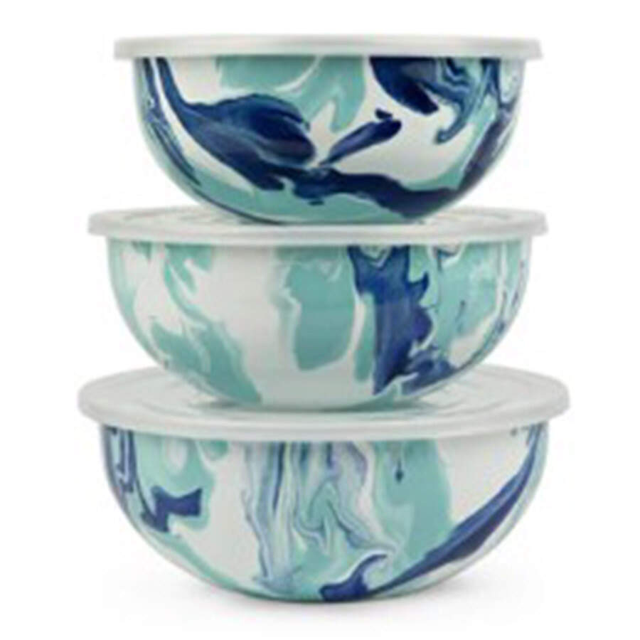 Lagoon Enamelware 10" Metal Mixing Bowl & Plastic Lid by Golden Rabbit Enamelware-1